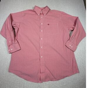 Ariat Pro Series Men XL Orange Plaid Long Sleeve Cowboy Rodeo Western Shirt